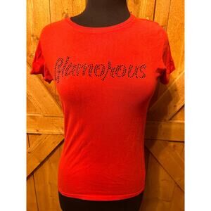 Women's Small Red Shirt Glamorous Black Rhinestone